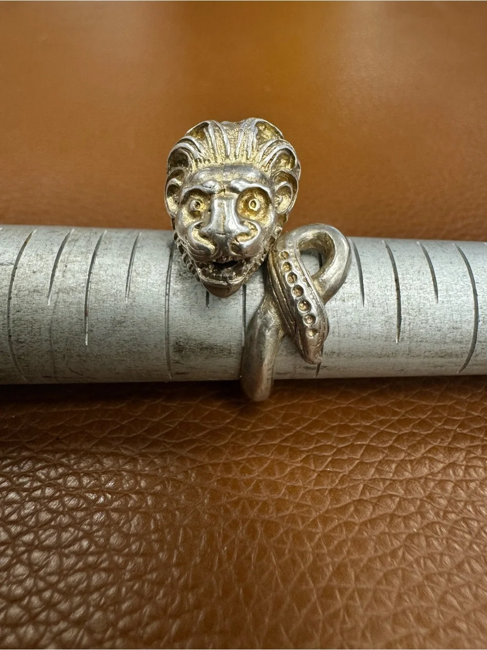 925 Sterling Silver Lion Head Bypass Wrap Ring size 5.5